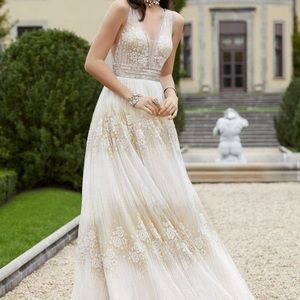 Camille la vie white and gold sparkle gown